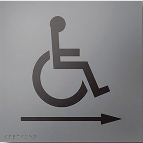 Bord picto rolstoel pijl rechts in relief en braille Bord picto rolstoel pijl rechts in relief en braille