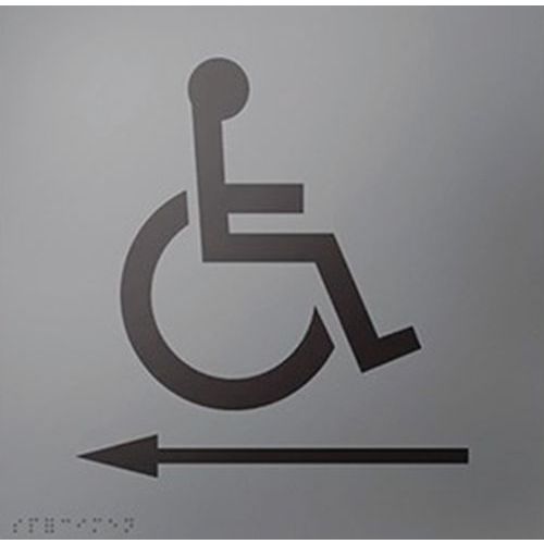 Panneau signalétique relief et braille picto handicapé flèche gauche Panneau signalétique relief et braille picto handicapé flèche gauche