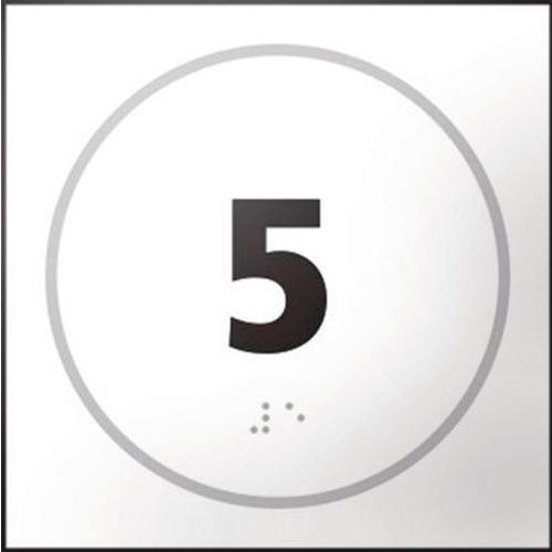 Deurbord met nummer 5 in relief en braille Deurbord met nummer 5 in relief en braille