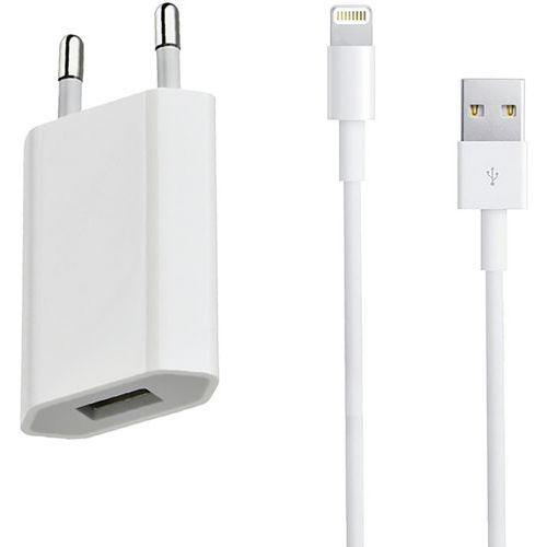 Chargeur secteur entrée USB + câble compatible iPhone 5 - Blanc - Moxie 