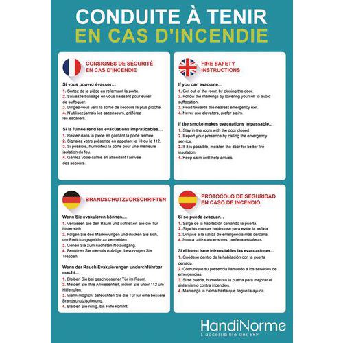 Poster A3 consignes en cas d'incendie en 4 langues Poster A3 consignes en cas d'incendie en 4 langues