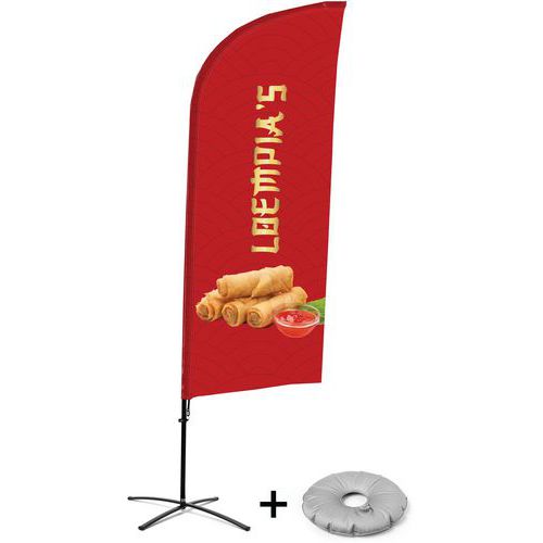 Beach Flag Alu Wind compleet - Loempia's - kruisvoet - Showdown. Beach Flag Alu Wind compleet - Loempia's - kruisvoet - Showdown.