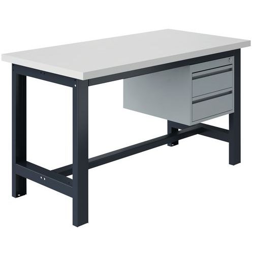 Vaste werkbank SI40 gelamineerd blad + 2 lades met antraciet onderstel Vaste werkbank SI40 gelamineerd blad + 2 lades met antraciet onderstel