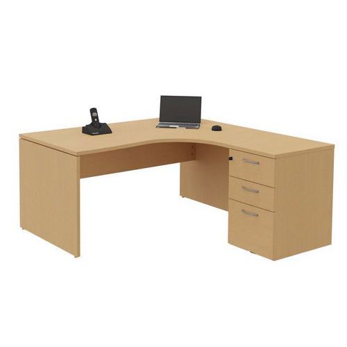 Compact bureau met ladeblok - Onderstel met wangen - Beuken - Manutan Expert Compact bureau met ladeblok - Onderstel met wangen - Beuken - Manutan Expert