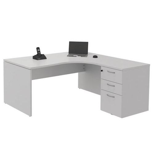 Compact bureau met ladeblok - Onderstel met wangen - Grijs - Manutan Expert Compact bureau met ladeblok - Onderstel met wangen - Grijs - Manutan Expert