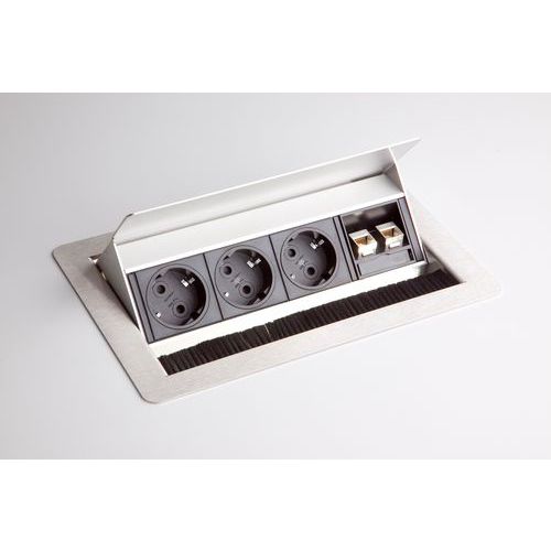 Bloc multiprises acier inox brossé sans fraisage-3 prises-Hammerbacher Bloc multiprises acier inox brossé sans fraisage-3 prises-Hammerbacher