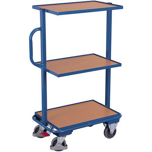 Werktafelwagen met 3 houten plateaus Werktafelwagen met 3 houten plateaus