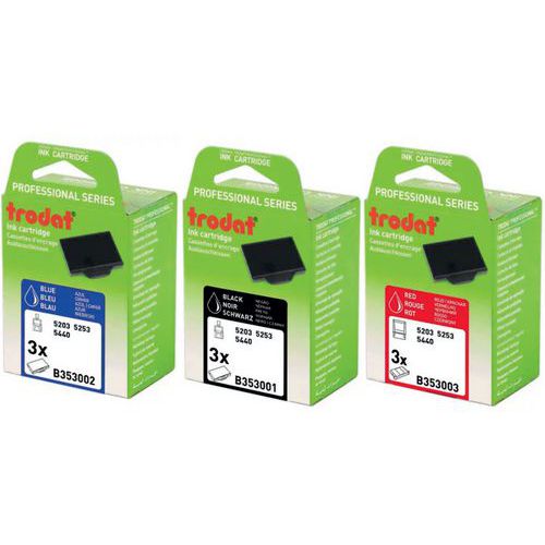 Kartonnen verpakking met 3 inktcassettes 6/53 - Rode inkt - Trodat Kartonnen verpakking met 3 inktcassettes 6/53 - Rode inkt - Trodat