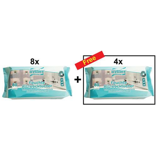 Set van 8 zakjes met 80 multifunctionele doekjes + 4 gratis Set van 8 zakjes met 80 multifunctionele doekjes + 4 gratis