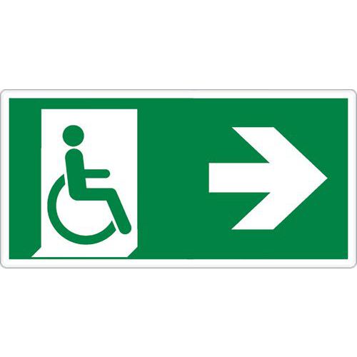 Panneau secours/évacuation - Sortie handicapés à droite - Adhésif Panneau secours/évacuation - Sortie handicapés à droite - Adhésif
