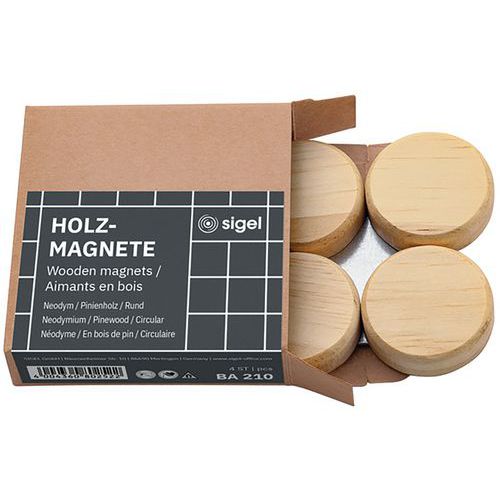 Magneet Rond Van Hout - 33 Mm - 4 Stuks - Naturel - Sigel