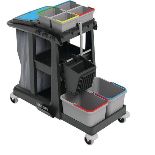 Chariot avec support sac, zone de stockage, kit de lavage Chariot avec support sac, zone de stockage, kit de lavage