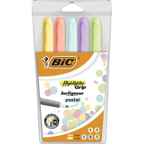 Surligneur Highlighter Grip - Pastel - Pochette de 5 assortis- BIC Surligneur Highlighter Grip - Pastel - Pochette de 5 assortis- BIC