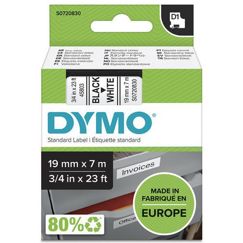 Labelcassette Dymo D1 - Breedte 19 mm