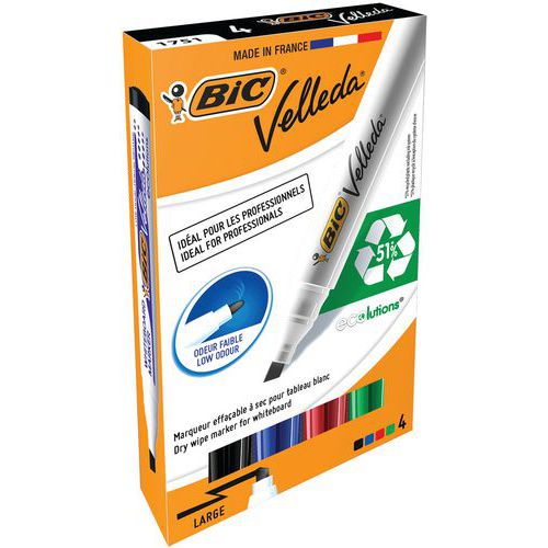Markeerstift Velleda 1751, droog uitwisbaar - set van 4 - Bic Markeerstift Velleda 1751, droog uitwisbaar - set van 4 - Bic