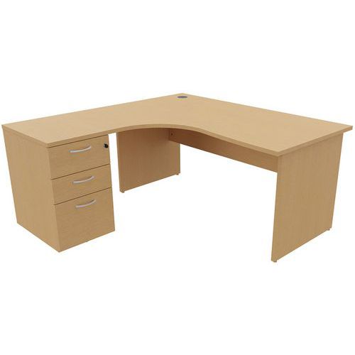 Bureau compact caisson - Piétement panneau - Hêtre - Manutan Expert