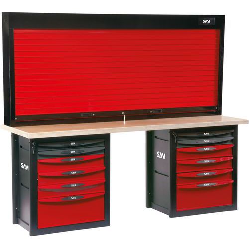 établi d'atelier 12 tiroirs avec armoire à rideau - Sam établi d'atelier 12 tiroirs avec armoire à rideau - Sam