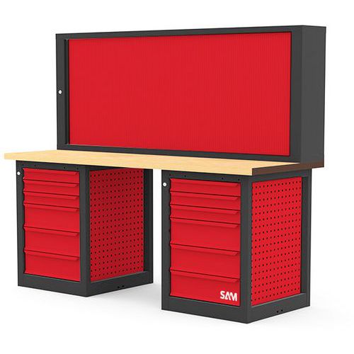 Werkbank 4 met wandkast en 2 kasten van 6 lade - 2 m - Sam Werkbank 4 met wandkast en 2 kasten van 6 lade - 2 m - Sam