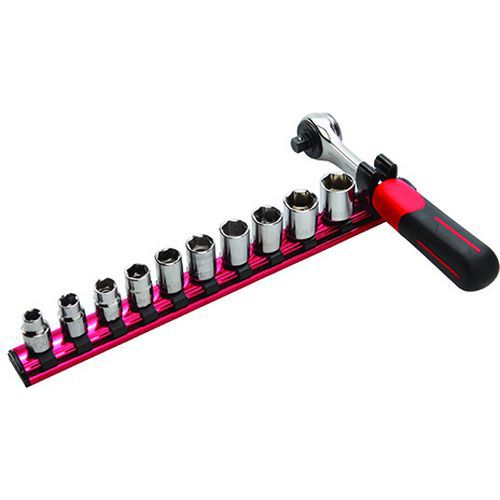 Ratel 3/8 inch met doppen op rek - 11 delig - Sam