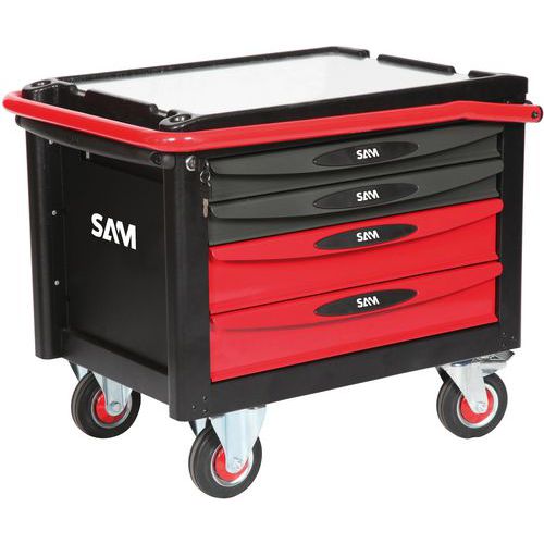Gereedschapswagen 40 - 4 laden - Rood - Aluminium plateau - Sam Gereedschapswagen 40 - 4 laden - Rood - Aluminium plateau - Sam