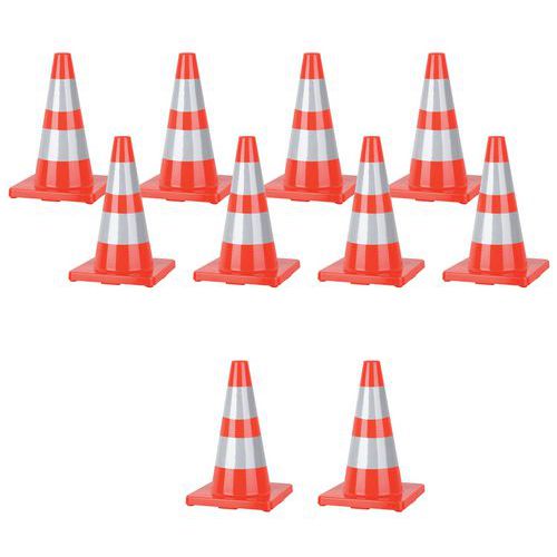 Cône avec bandes réfléchissantes 45 cm - Lot de 10- Manutan Expert Cône avec bandes réfléchissantes 45 cm - Lot de 10- Manutan Expert