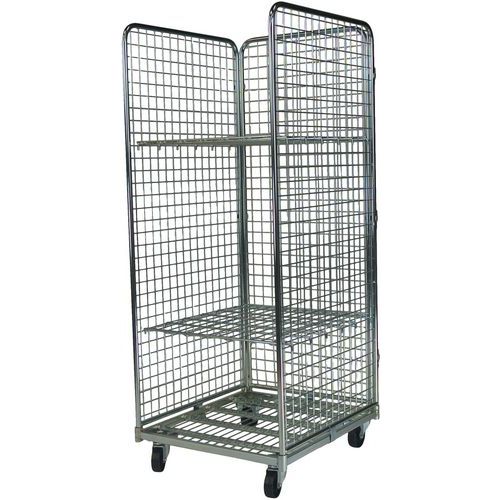 Rolcontainer 3-zijdig gaas 50x50 mm - 2 legborden - 400 kg Rolcontainer 3-zijdig gaas 50x50 mm - 2 legborden - 400 kg