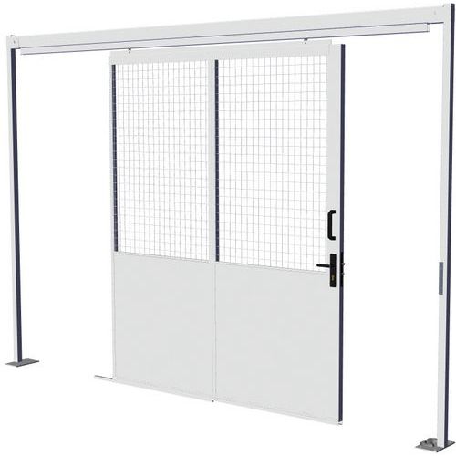 Porte coulissante pour cloisons d'atelier tôle d'acier- Panneau grillagé - Hauteur 2,51 m Porte coulissante pour cloisons d'atelier tôle d'acier- Panneau grillagé - Hauteur 2,51 m