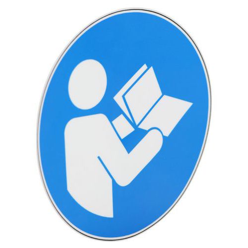 Panneau obligation - Consulter manuel/notice d'instructions - Adhésif Panneau obligation - Consulter manuel/notice d'instructions - Adhésif