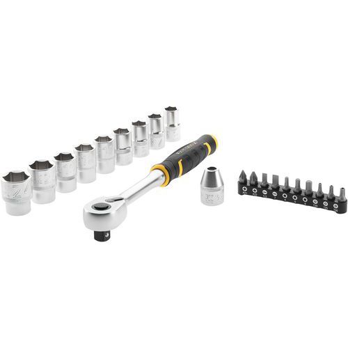 Cliquet 120 dents 1/2 + 9 douilles + 10 embouts - Stanley Cliquet 120 dents 1/2 + 9 douilles + 10 embouts - Stanley