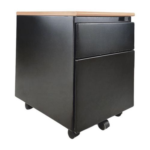 Refurbished verrijdbaar ladeblok - 2 laden - zwart en houtlook Refurbished verrijdbaar ladeblok - 2 laden - zwart en houtlook